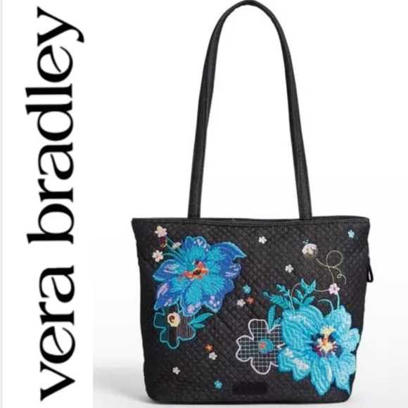 Vera Bradley 'Denim Navy Midnight Garden' Turquoise Floral Embroidered & Quilted - Picture 16 of 16